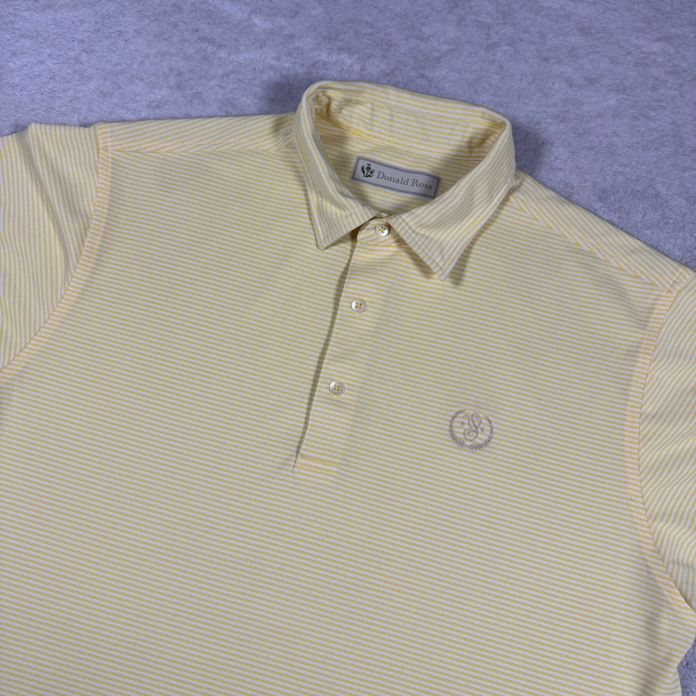 Donald Ross Polo Shirt Mens L Yellow Striped Short Sleeve Golf Performance Top